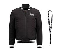 Lonsdale Jacke - Herren Übergangsjacke - Bomberjacke - Collegejacke - Winterjacke - Limited Schlüsselband (Trusthorpe - Black/White, L)
