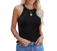 Lonya Damen Tank Top Neckholder Basic Cami Sexy Racerback Rippshirt Ärmellos Oberteile Sommer Rundhals Shirts Slim Fit Blusen Schwarz,XL