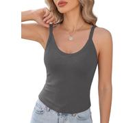 Lonya Top Damen Sommer Ärmellos Sexy Rundhals Y2K Spaghetti Tank Top Sport Freizeit Oberteile Basic Camisole Shirt Unterhemd Z-Dunkelgrau,XL