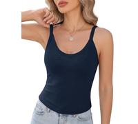 Lonya Top Damen Sommer Ärmellos Sexy Rundhals Y2K Spaghetti Tank Top Sport Freizeit Oberteile Basic Camisole Shirt Unterhemd Z-Marineblau,S