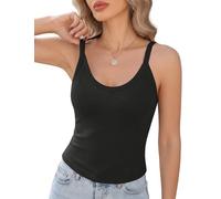 Lonya Top Damen Sommer Ärmellos Sexy Rundhals Y2K Spaghetti Tank Top Sport Freizeit Oberteile Basic Camisole Shirt Unterhemd Z-Schwarz,L