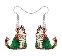 LONYOO Acryl Hawaii Strand Katze Ohrringe Dangle Mops Hund Ohrringe für Frauen Mädchen Sommer Urlaub Geschenke (Weiße Katzen Ohrringe)