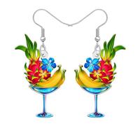 LONYOO Acryl Margarita Glas Banane Drachen Frucht Ohrringe Dangle Tropical Pitaya Lebensmittel Schmuck Sommer Hawaiian Obst Geschenke für Frauen Mädchen Mama Cocktail Liebhaber (Bunt)