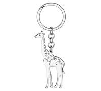 LONYOO Edelstahl Paare Giraffe Schlüsselanhänger Auto Schlüssel Brieftasche Herz Giraffe Geschenke für Frauen Mädchen Charms (Versilbert B)