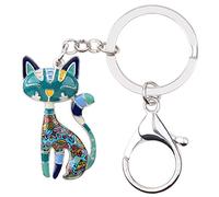 LONYOO Emaille niedliche Katze Schlüsselanhänger Brieftasche Autoschlüssel Schlüsselring Zinklegierung Kätzchen Schmuck Katze Geschenke für Frauen Mädchen Charms (Blau 283)