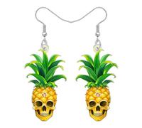 LONYOO Gruselige Totenkopf Gesicht Ananas Ohrringe Flache Acryl Ohrringe Hängend Tropische Frucht Schmuck Ananas Geschenke für Damen Mädchen Halloween Kostüme Partei Zubehör (Gelb)