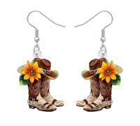 LONYOO Lustig Cowgirl Ohrringe Hängend Cowboyhut Stiefel Schmuck Vintage Acryl Ohrringe Western Cowgirl Geschenke für Frauen Rodeo Outfit Zubehör (Braun)