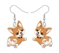 LONYOO Niedliche Corgi Hund Ohrringe Acryl Baumeln Haustiere Welpen Schmuck Corgi Geschenke für Corgi Liebhaber Frauen Mädchen Dekor (Braun)