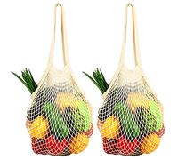 Looksalot Wiederverwendbare Einkaufstasche, Netztasche, Einkaufstasche, tragbar, waschbar, langlebig, umweltfreundlich, langer Griff, für Lebensmitteleinkäufe, Strand, Spielzeug, Obst, Gemüse, 2 Stück
