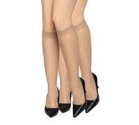 looksy Damen-Socken, Kniestrümpfe, einfarbig, 15 DEN, druckfrei, hautfarben und glättend, mit Komfort-Oberteil, diskret, Einheitsgröße, zwei Paar Natalie15, Noiset