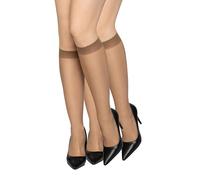 looksy Damen-Socken, Kniestrümpfe, einfarbig, 15 DEN, druckfrei, hautfarben und glättend, mit Komfort-Oberteil, diskret, Einheitsgröße, zwei Paar Natalie15, Bronzo
