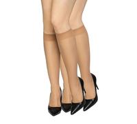looksy Damen-Socken, Kniestrümpfe, einfarbig, 15 DEN, druckfrei, hautfarben und glättend, mit Komfort-Oberteil, diskret, Einheitsgröße, zwei Paar Natalie15, Golde