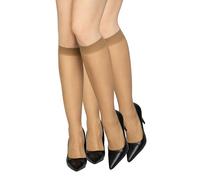 looksy Damen-Socken, Kniestrümpfe, einfarbig, 15 DEN, druckfrei, hautfarben und glättend, mit Komfort-Oberteil, diskret, Einheitsgröße, zwei Paar Natalie15, Glace