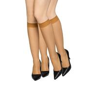 looksy Damen-Socken, Kniestrümpfe, einfarbig, 15 DEN, druckfrei, hautfarben und glättend, mit Komfort-Oberteil, diskret, Einheitsgröße, zwei Paar Natalie15, Sahara