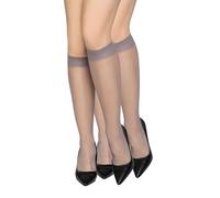 looksy Damen-Socken, Kniestrümpfe, einfarbig, 15 DEN, druckfrei, hautfarben und glättend, mit Komfort-Oberteil, diskret, Einheitsgröße, zwei Paar Natalie15, Metallo