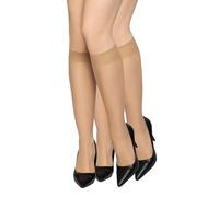 looksy Damen-Socken, Kniestrümpfe, einfarbig, 15 DEN, druckfrei, hautfarben und glättend, mit Komfort-Oberteil, diskret, Einheitsgröße, zwei Paar Natalie15, Visone
