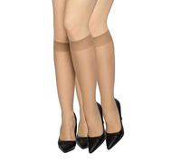 looksy Damen-Socken, Kniestrümpfe, einfarbig, 15 DEN, druckfrei, hautfarben und glättend, mit Komfort-Oberteil, diskret, Einheitsgröße, zwei Paar Natalie15, Beige