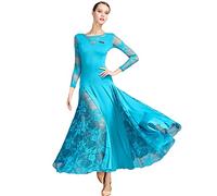 LOOMLO Ballsaal-Tanzkleid für Damen, lange Ärmel, Walzer, Tango, Tanzkleid, Standard-Ballsaalkleid, blau - peacock blue, M