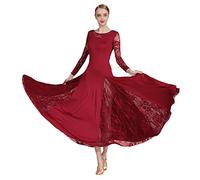 LOOMLO Ballsaal-Tanzkleid für Damen, lange Ärmel, Walzer, Tango, Tanzkleid, Standard-Ballsaalkleid, burgunderfarben, S