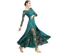 LOOMLO Ballsaal-Tanzkleid für Damen, lange Ärmel, Walzer, Tango, Tanzkleid, Standard-Ballsaalkleid, dunkelgrün, M