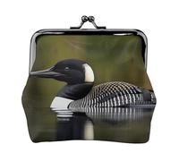 Loon Nature Geldbörse mit Vogeldruck, tragbare Münzgeldbörse aus Faserleder, Mini-Geldbörse für Damen, Schwarz , Einheitsgröße, Münztasche
