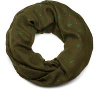 Loop STYLEBREAKER "Loop mit glitzerndem Schneeflocken Print", Damen, grün (oliv, grün), Obermaterial: 50% Viskose CV. 50% Baumwolle CO., Modisch, Modetücher Loop (44324842-0) oliv, grün