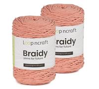 Loopncraft Makramee Garn 2er-Set Lachsrosa, 2 X 2mm - 250m - 250g, Kettengarn, Braidy, Recycling