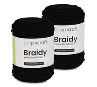 Loopncraft Makramee Garn 2er-Set Schwarz, 2 X 2mm - 250m - 250g, Kettengarn, Braidy Garn, Recycling