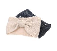LOORGVEL 2 Stück Teiliges Gestricktes Stirnband mit Perlen Schleifen Haarband für Damen Wärmendes Atmungsaktives Wollmaterial Modisches Haarschmuck Alltag und Geschenk
