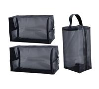 LOORGVEL 3 Stück Teiliges Kosmetiktäschchen aus Schwarzem Netzmaterial Leichtes Kulturbeutel Großer Kapazität Praktische Aufbewahrung für Make up Toilettenartikel für Reisen Schule und