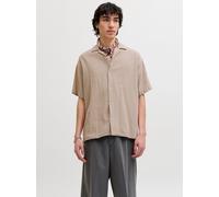 Kurzarmhemd JACK & JONES "JJELIAM RESORT SHIRT SS SN", Herren, Gr. L, N-Gr, string, Web, Obermaterial: 100% Baumwolle, gestreift, loose fit normal, V-Ausschnitt, Hemden, Baumwolle, loose fit (34162038