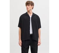 Kurzarmhemd JACK & JONES "JJEJEFF RESORT SOLID SHIRT SS SN", Herren, Gr. M, N-Gr, schwarz, Web, Obermaterial: 100% Viskose, unifarben, loose fit normal, V-Ausschnitt, Hemden, Viskose, loose fit (17318