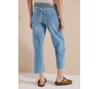 Loose-fit-Jeans CECIL, Damen, Gr. 31, Länge 26, fresh blau random wash, Jeans, Obermaterial: 78% Baumwolle, 20% Polyester, 2% Elasthan. Gürtel: 100% Polyester, unifarben, 7/8-Länge, Jeans, 5-Pocket-St