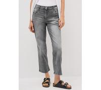 Loose-fit-Jeans CECIL, Damen, Gr. 34, Länge 28, grau (mid grau random wash), Jeans, 78% Baumwolle, 20% Polyester, 2% Elasthan, unifarben, knöchelfrei, Jeans, High Waist (45419331-34) mid grau random w