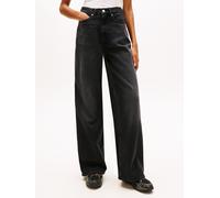 Loose-fit-Jeans TOMMY JEANS "CLAIRE HR WD", Damen, Gr. 28, Länge 30, schwarz (denim schwarz), Denim/Jeans, Obermaterial: 99% Baumwolle, 1% Elasthan, Abriebeffekte, weit knöchellang, Jeans (48647802-28