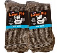 Loose Fit Stays Up! Crew-Socken aus Merinowolle, hergestellt in den USA, 2 Stück, Braun meliert, Medium