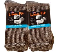Loose Fit Stays Up Marled Merino Wool Men's and Women's Sock 2 Pack (Large Turquoise Label, Brown Marled)