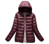 LooshienEU Leichte Damen mit Kapuze Daunenjacken Leichte Daunenjacke Gepolsterte Jacken Leichte Jacke Mantel Daunenjacke Ultraleicht Schwere Steppjacken Winter Damen Winterjacken, Rotwein, XL