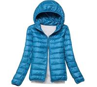LooshienEU Leichte Damen mit Kapuze Daunenjacken Leichte Daunenjacke Gepolsterte Jacken Leichte Jacke Mantel Daunenjacke Ultraleicht Schwere Steppjacken Winter Damen Winterjacken, Blauer See., XXL