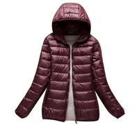 LooshienEU Leichte Damen mit Kapuze Daunenjacken Leichte Daunenjacke Gepolsterte Jacken Leichte Jacke Mantel Daunenjacke Ultraleicht Schwere Steppjacken Winter Damen Winterjacken, Rotwein, 50