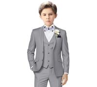 LOPEN STU Jungenanzüge, formelle Smokinganzüge für Jungen, Hochzeit, Ostern, Outfits, Kinderanzug, Kleid, Jacke, Weste, Hose, Krawatten-Set, Hellgrau, 14