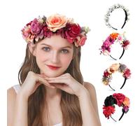 LOPHE Künstliches Blumen Haarreifen, Haarreif Dirndl Blumen Rosen Haarband, Blumenkranz Haare Oktoberfest für Damen, Hochzeit, Strand, Urlaub, Party, Strand(B)