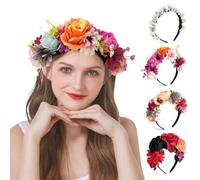 LOPHE Künstliches Blumen Haarreifen, Haarreif Dirndl Blumen Rosen Haarband, Blumenkranz Haare Oktoberfest für Damen, Hochzeit, Strand, Urlaub, Party, Strand(A)