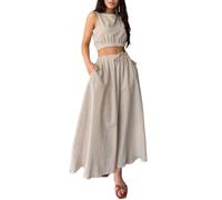 LoprNsdgt Damen Casual Cropped Tank Top Passende Elastische Taille Lange Röcke Mode Urlaub Outfits,Khaki,L