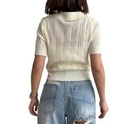 LoprNsdgt Damen Kurzarm Poloshirts Reverskragen Vintage Slim Fit Strick T-Shirt Ausgehen,Beige,M