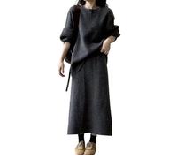 LoprNsdgt Damen Pullover Mit Rundhalsausschnitt Lockerer Strick Passender Langer Rock Lounge- Und Reise-2-Teilige Outfits,Grau,One Size