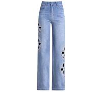LoprNsdgt Damen Stickerei Hot Diamond Jeans Hollow Out Flowers Casual Gerade Hose,Blau,XXL