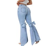 LoprNsdgt Niedliche Blaue Schlagjeans Für Frauen Mode Schleife Hohe Taille Komfort Schlaghose Jeans,Blau,XXL