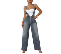 LoprNsdgt Verstellbarer Damen-Overall Mit Schultergurt Ärmelloser Jeans-Jumpsuit Mit Reißverschluss Und Taschen,Light blue,L