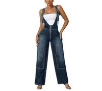LoprNsdgt Verstellbarer Damen-Overall Mit Schultergurt Ärmelloser Jeans-Jumpsuit Mit Reißverschluss Und Taschen,Dark blue,L